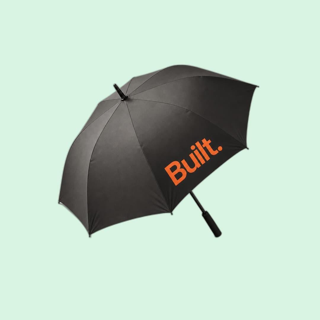 Built — Charcoal golf umbrella with orange Built. print