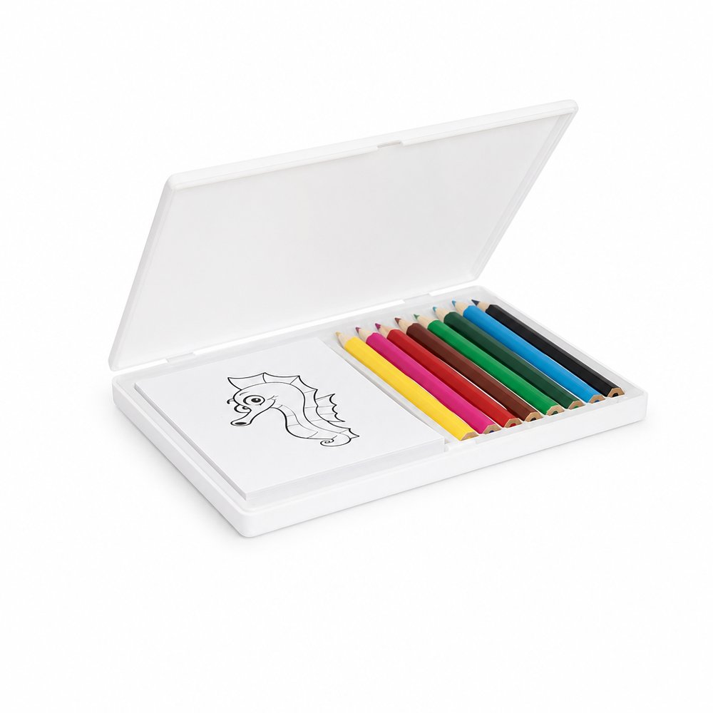 Branded Kids Colouring Set with Pad and Pencils