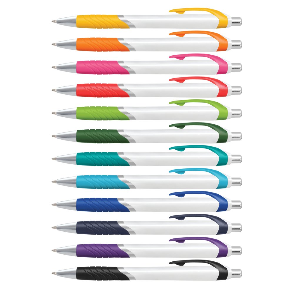 Chrome-Trim Retractable Ballpoint Pen White
