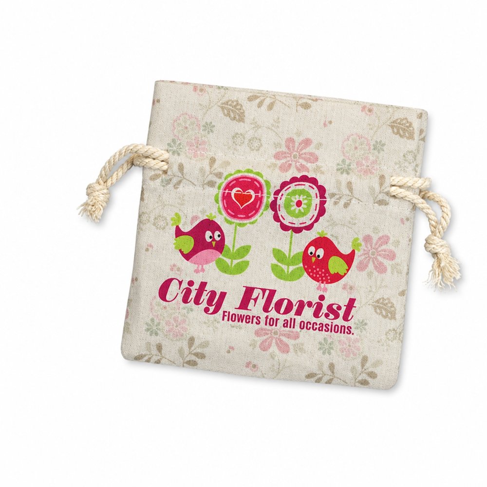 Small Cotton Drawstring Gift Bags, Custom Printed