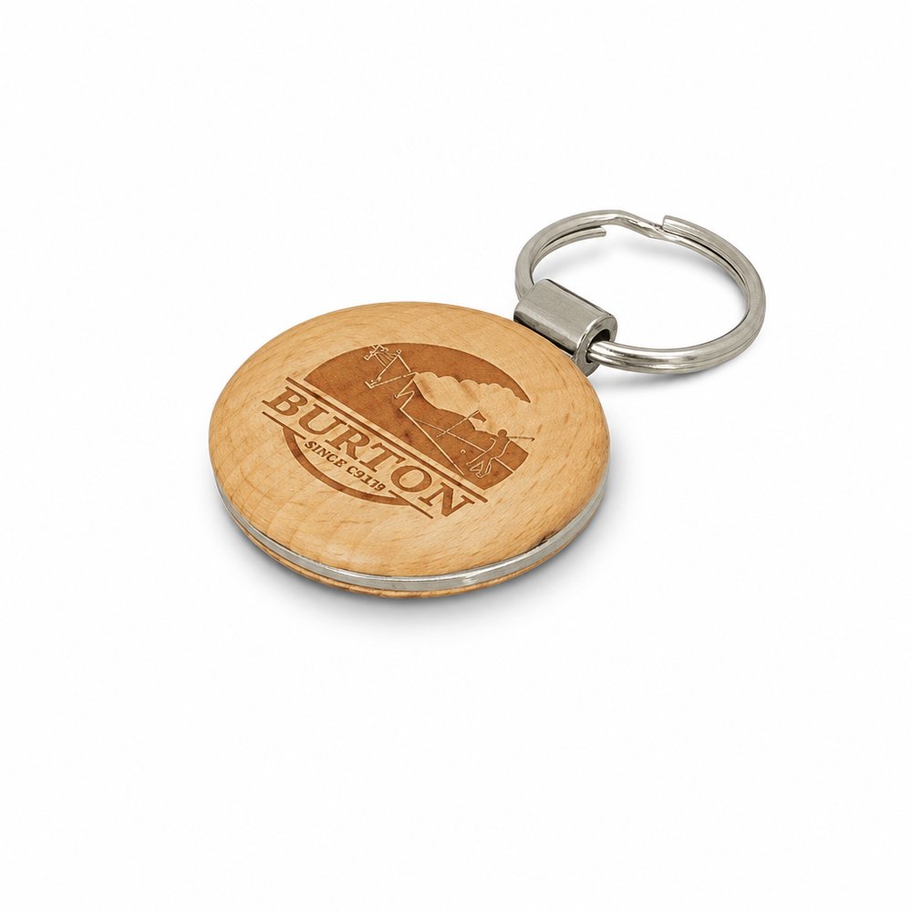 Round Beech Wood Keyring with Laser Engraving