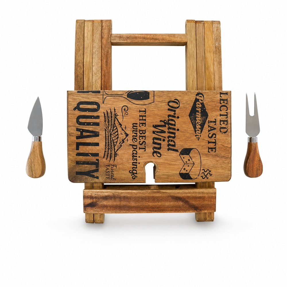 Foldable Acacia Cheese & Wine Board Set for Two