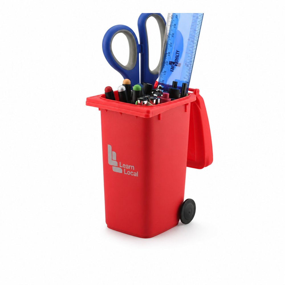 Branded Desk Caddy Bins — Mini Wheelie Bin Pen Holders