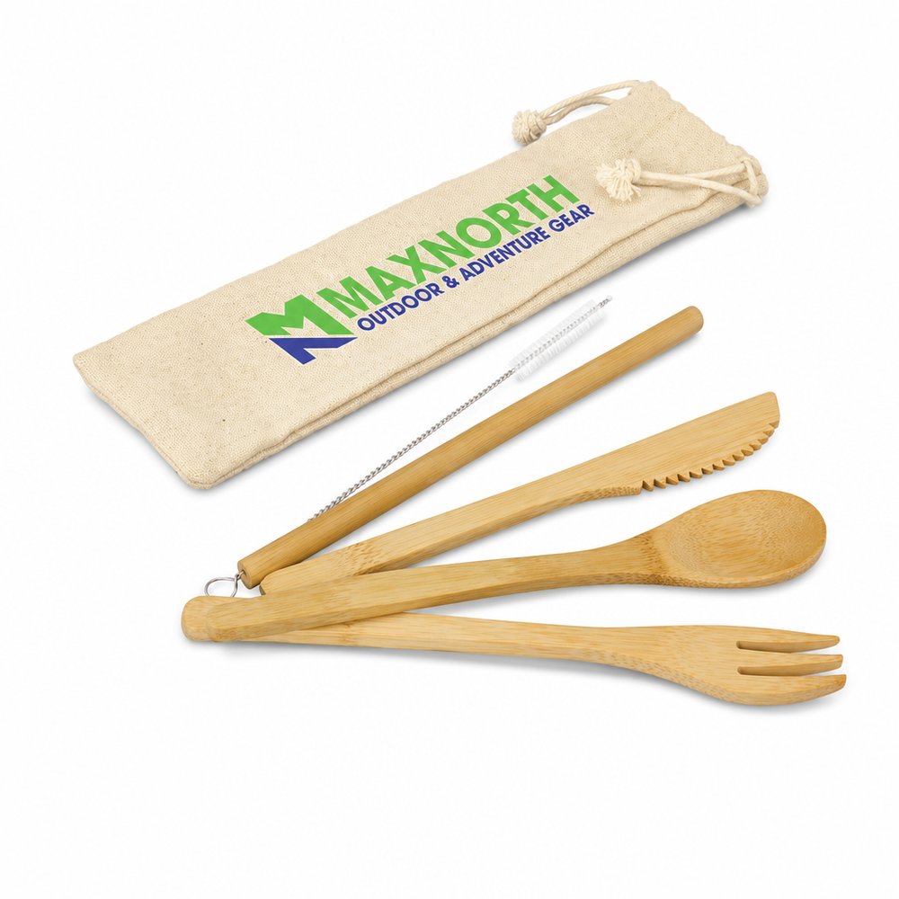 Bamboo Cutlery Set with Straw and Cotton Pouch