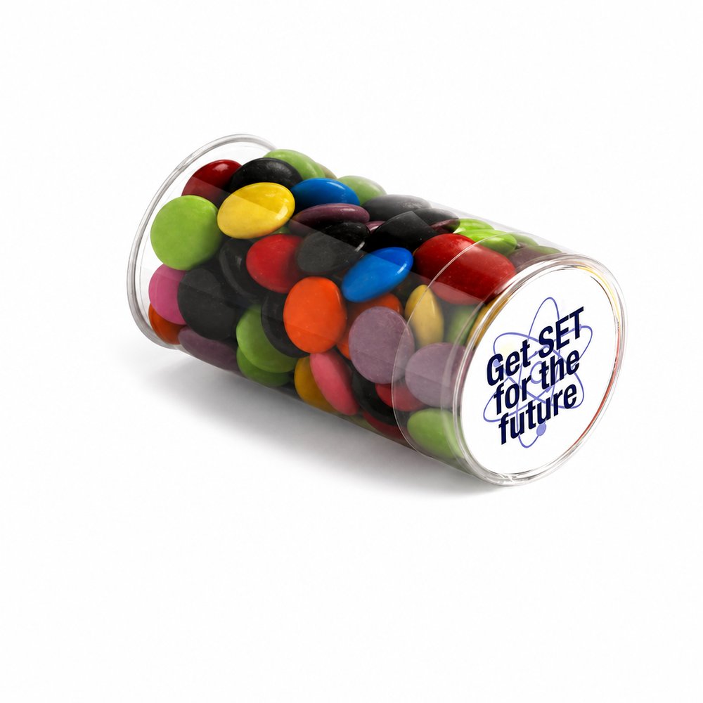 Branded Choc Beans in PET Tubes — 100g Custom Lollies