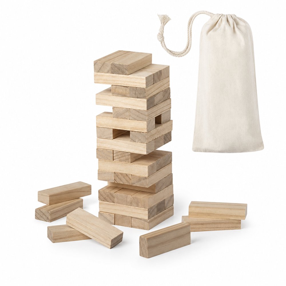 Branded Jenga Tower Game in Printed Cotton Pouch