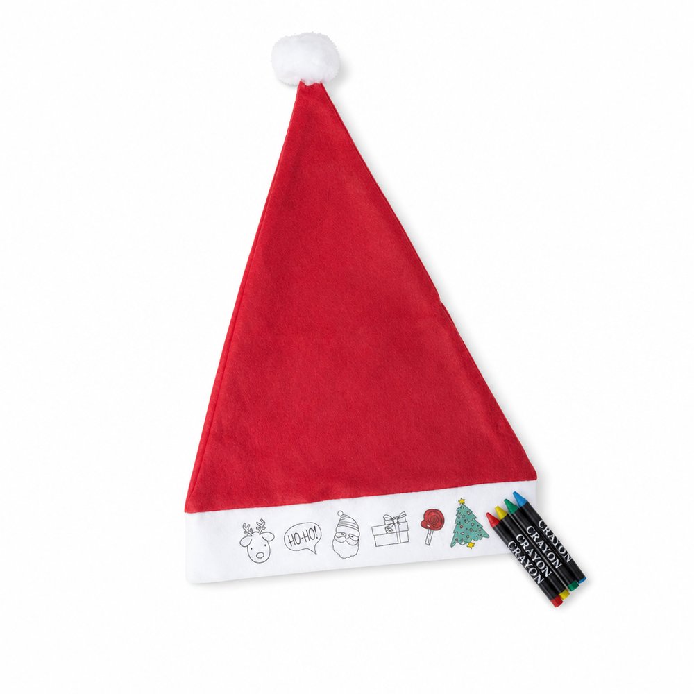 クリスマスの帽子を着色する子供たち