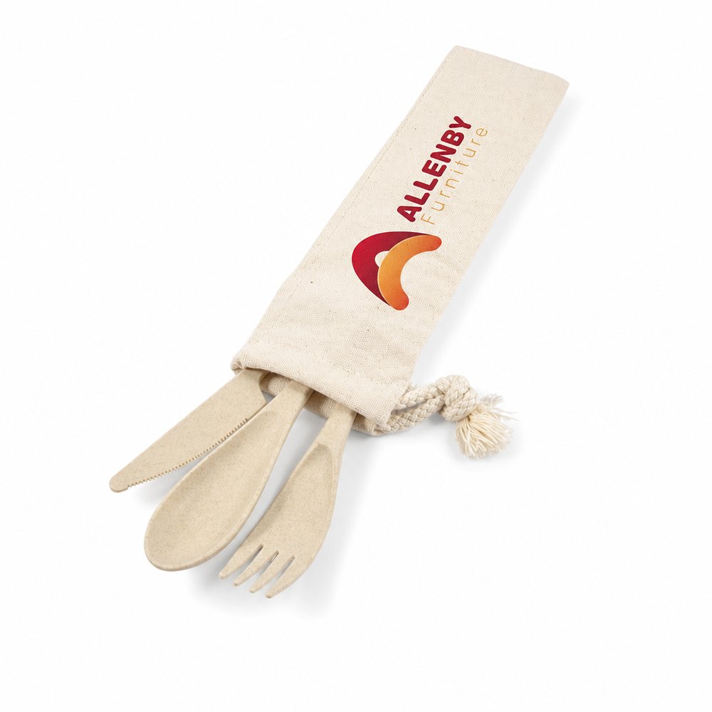 Eco Wheat Fibre Cutlery Set in Calico Pouch