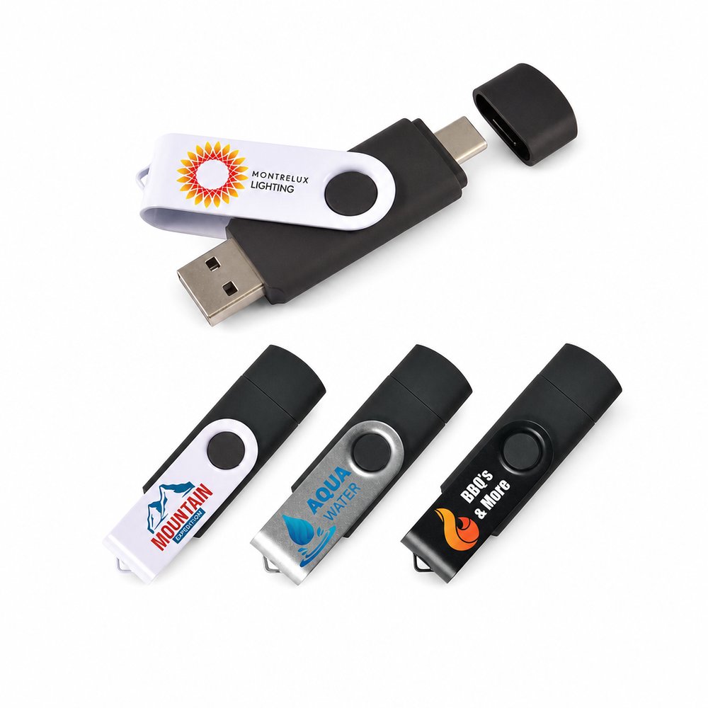 8GB Dual Swivel Flash Drive with USB-A & Type-C