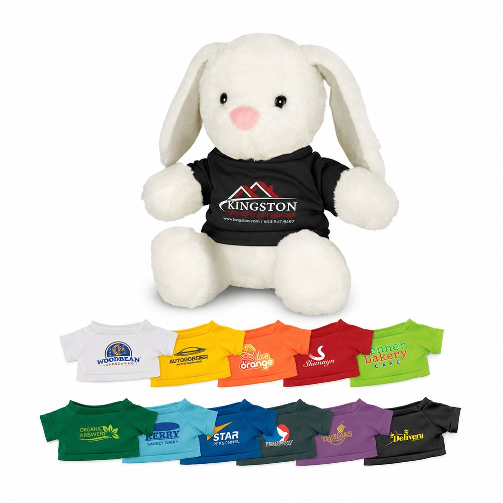 Branded Bunny Plush Toys with Custom T-Shirt Print