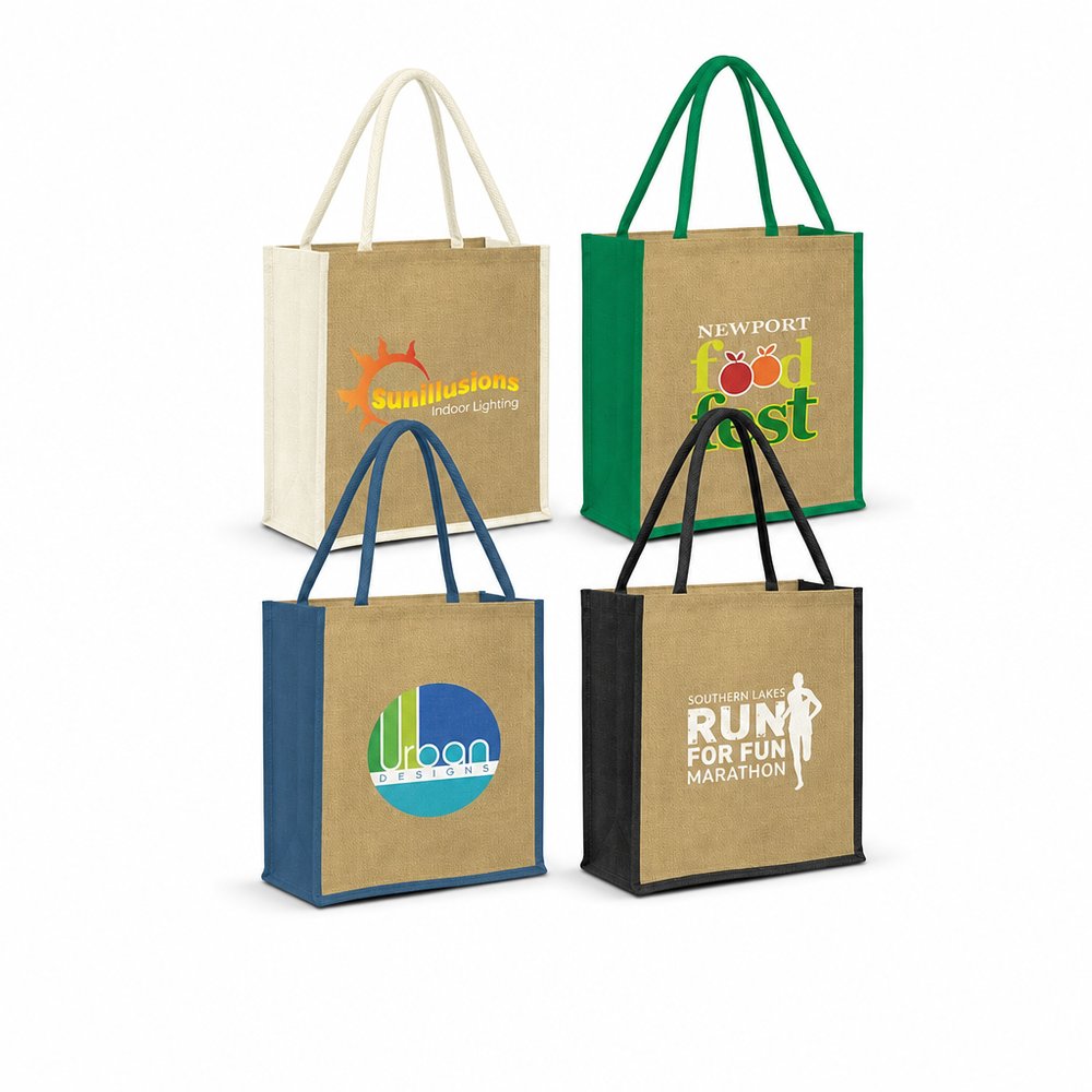 Two-Tone Jute Tote with Padded Cotton Handles