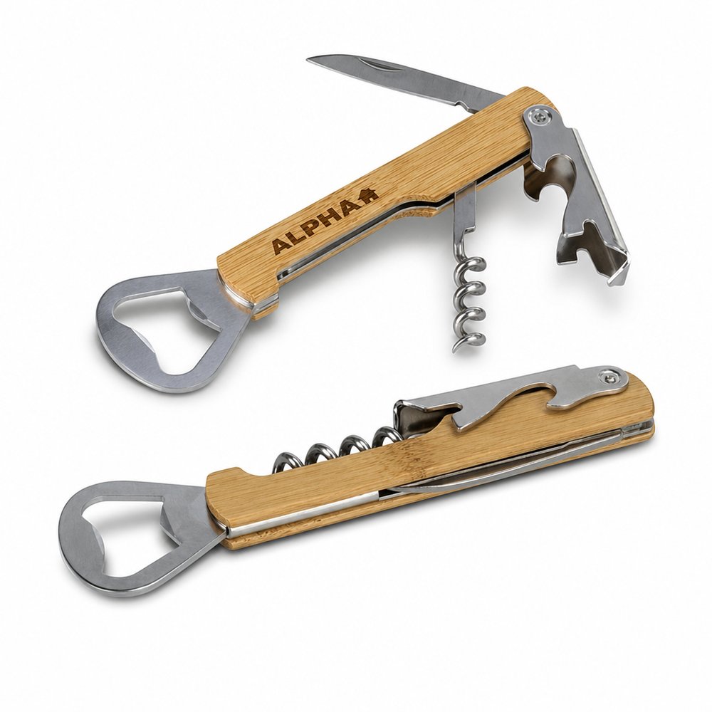 Bamboo Wine Waiter's Knife — Engraved Corkscrew