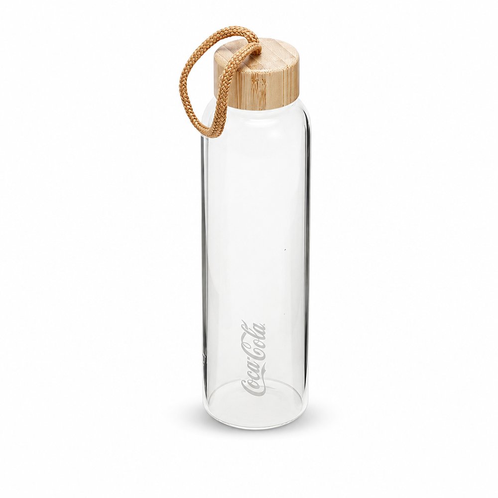 Branded 1L Glass Drink Bottle with Bamboo Lid