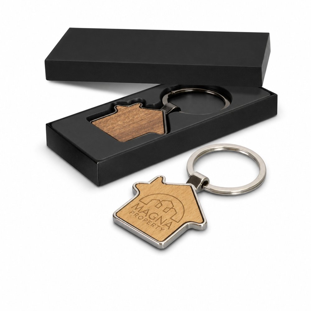 Wooden House Keyring — Laser Engraved Real Estate Gift