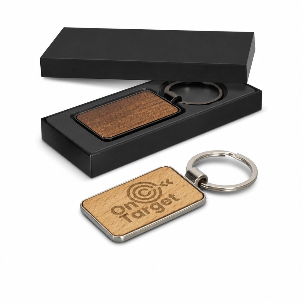 Rectangular Timber Keyring with Engraved Branding