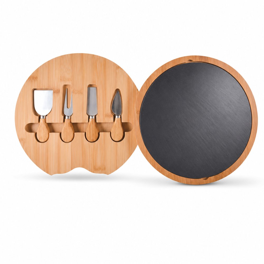 Branded Bamboo Cheese Board with Slate & Knives