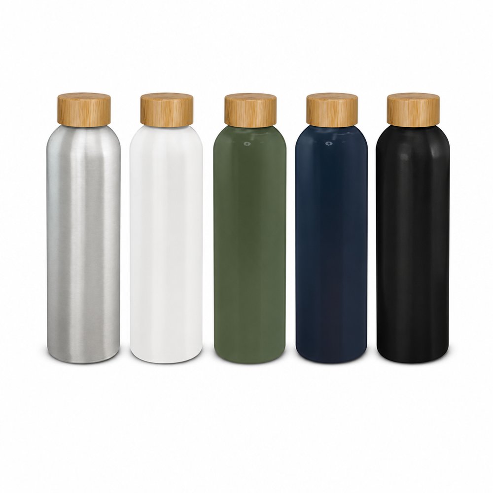 Branded Aluminium Drink Bottle with Bamboo Lid 600ml
