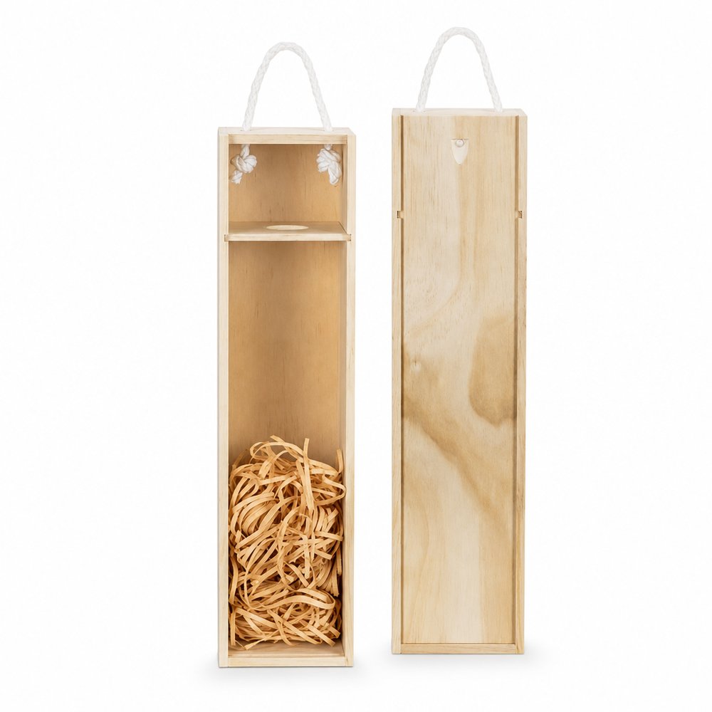 Wooden Wine Gift Box — Single Bottle, Custom Branded
