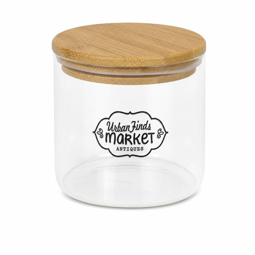 Branded Glass Storage Canister 600ml with Bamboo Lid