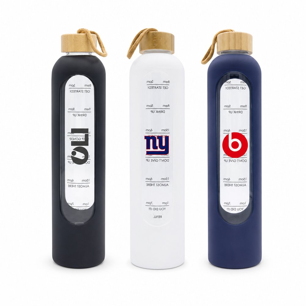 Branded 1L Glass Water Bottle with Motivational Markings