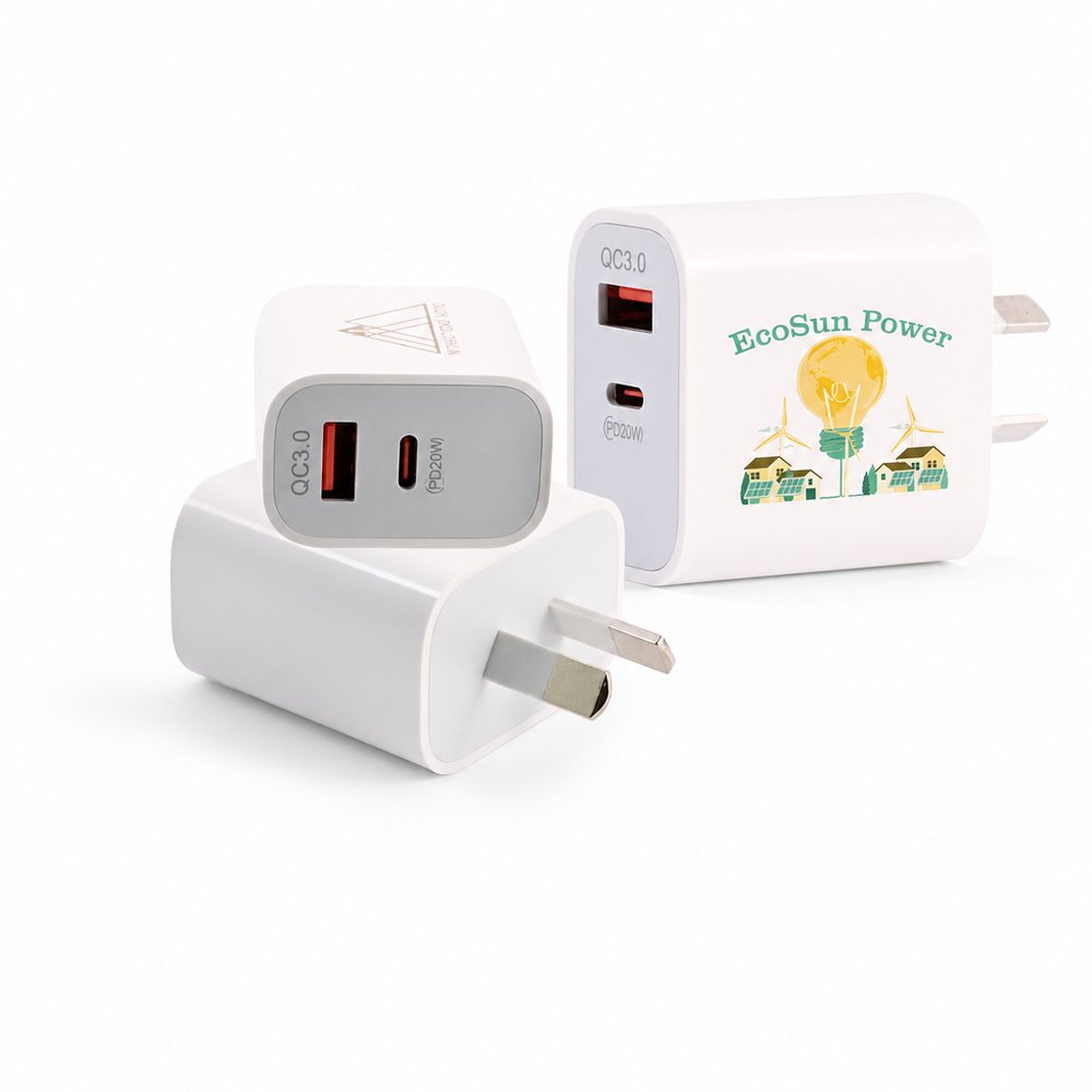 Branded Wall Charger — 20W USB-A & USB-C Fast Charge