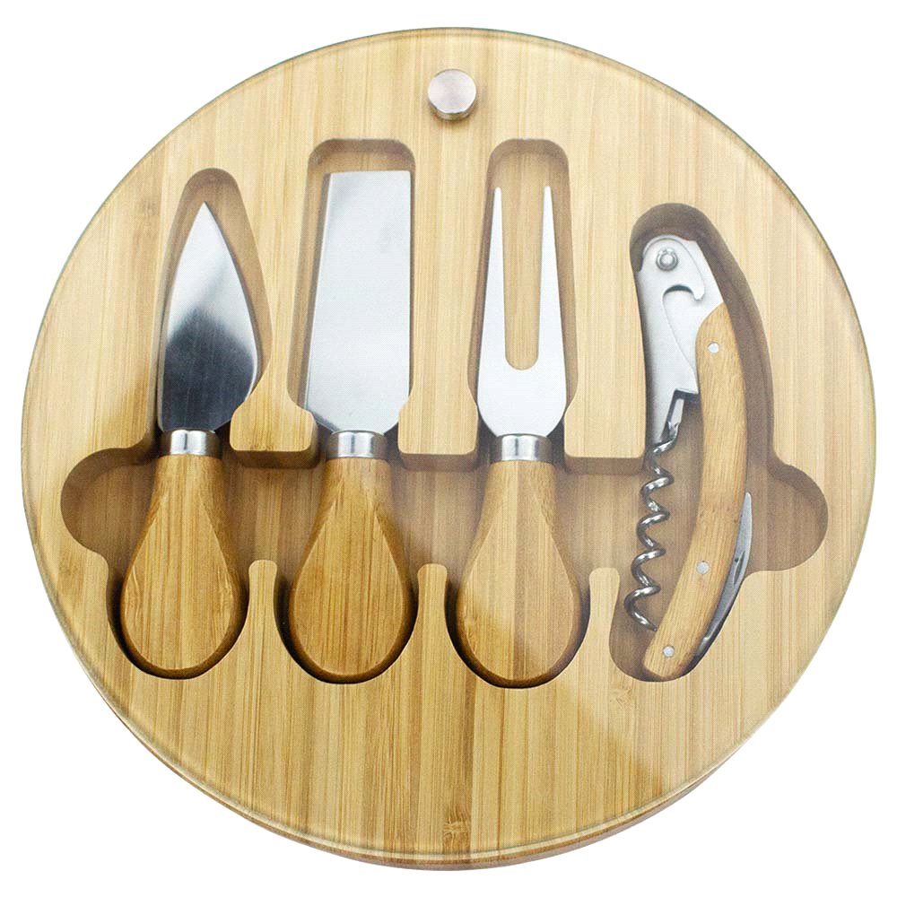 Trekk Round Bamboo Cheese Board with Glass Cover