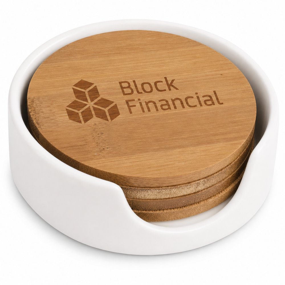 Brunswick Bamboo Coaster Set in Ceramic Holder