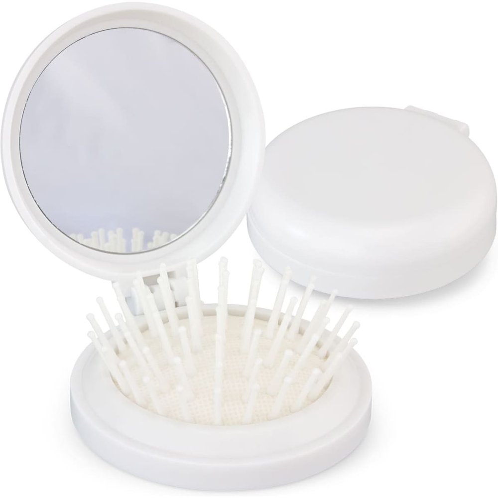 Compact Folding Hairbrush with Mirror