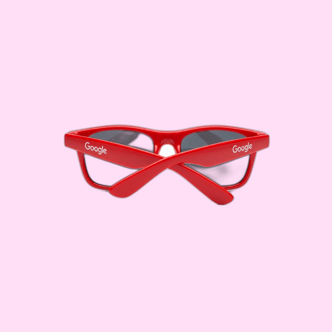 Google Red Google sunglasses with temple-print wordmark produced by Sense2